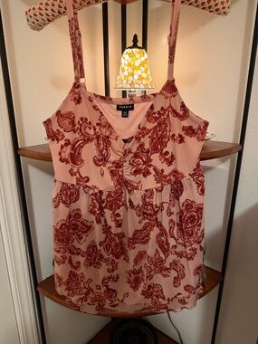 NWT Torrid Pink Cami with Rust Paisley Print Mesh V-Neck Babydoll